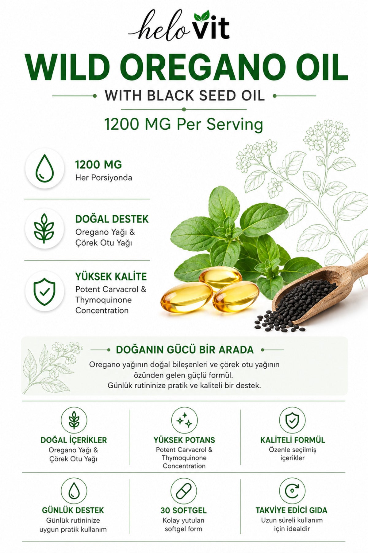 Helovit Kekik Yağı & Çörekotu Yağı 1200 mg, 30 Softgel – ürün detayı 1