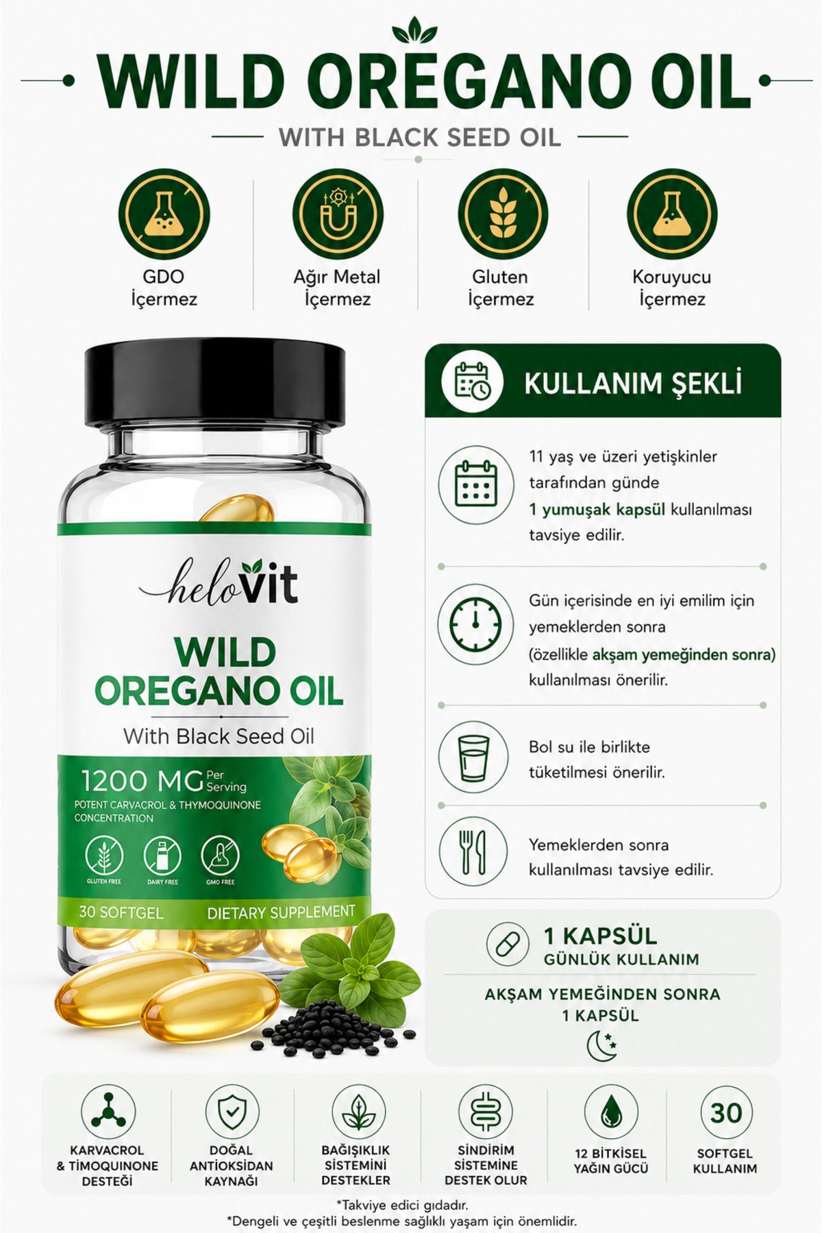 Helovit Kekik Yağı & Çörekotu Yağı 1200 mg, 30 Softgel – ürün detayı 3