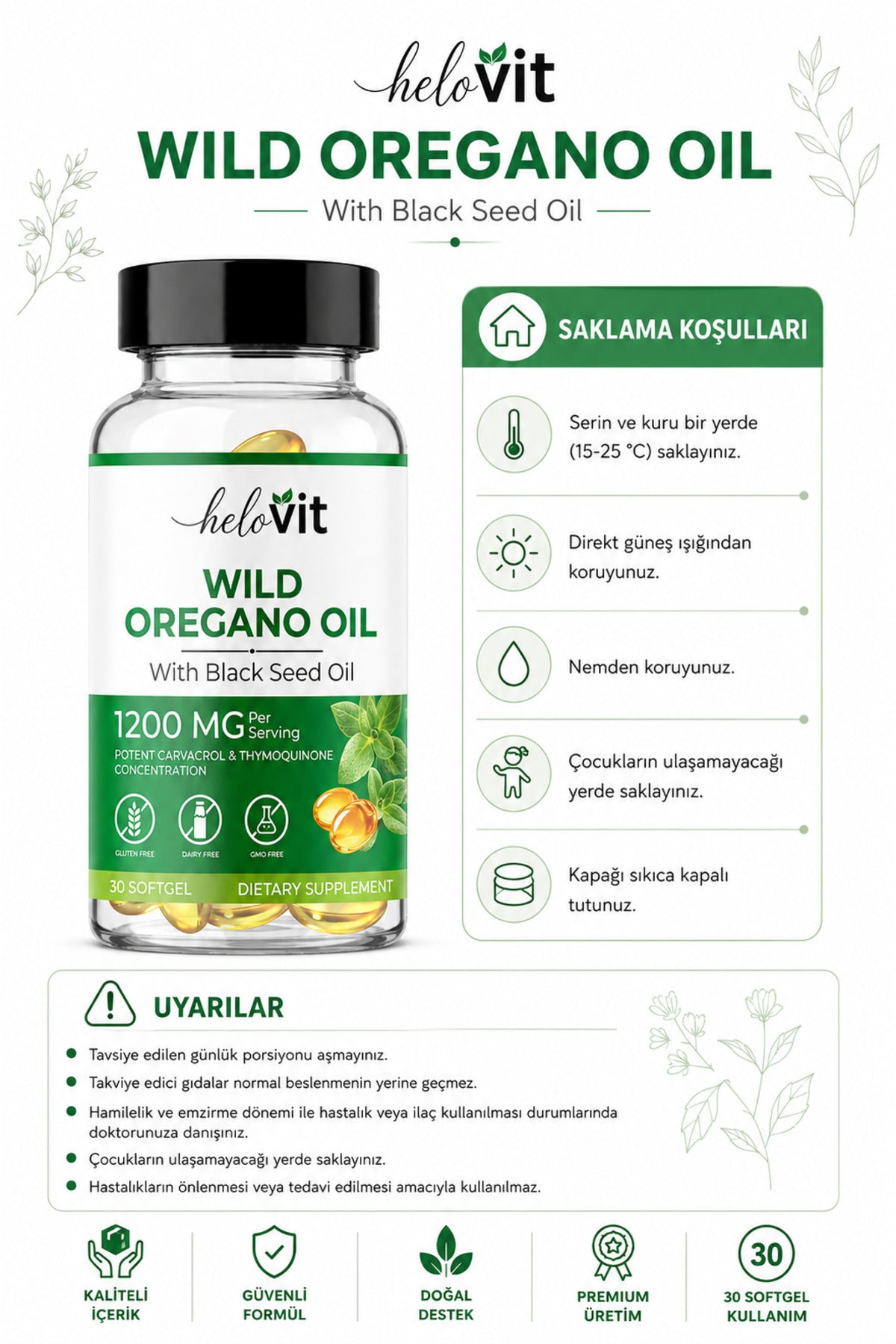 Helovit Kekik Yağı & Çörekotu Yağı 1200 mg, 30 Softgel – ürün detayı 4