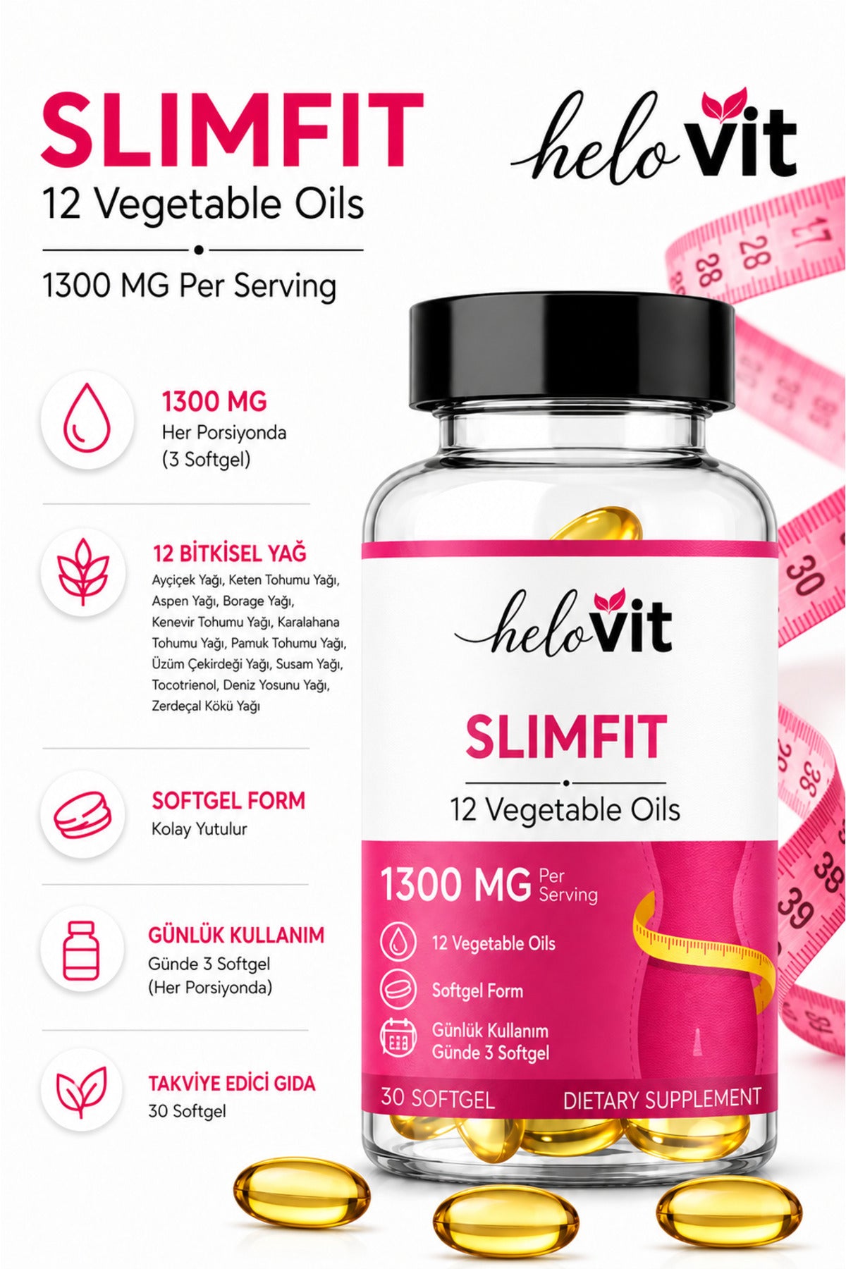 Helovit Slimfit Bitkisel Yağ Kompleksi 1300 mg, 30 Softgel – ürün görseli