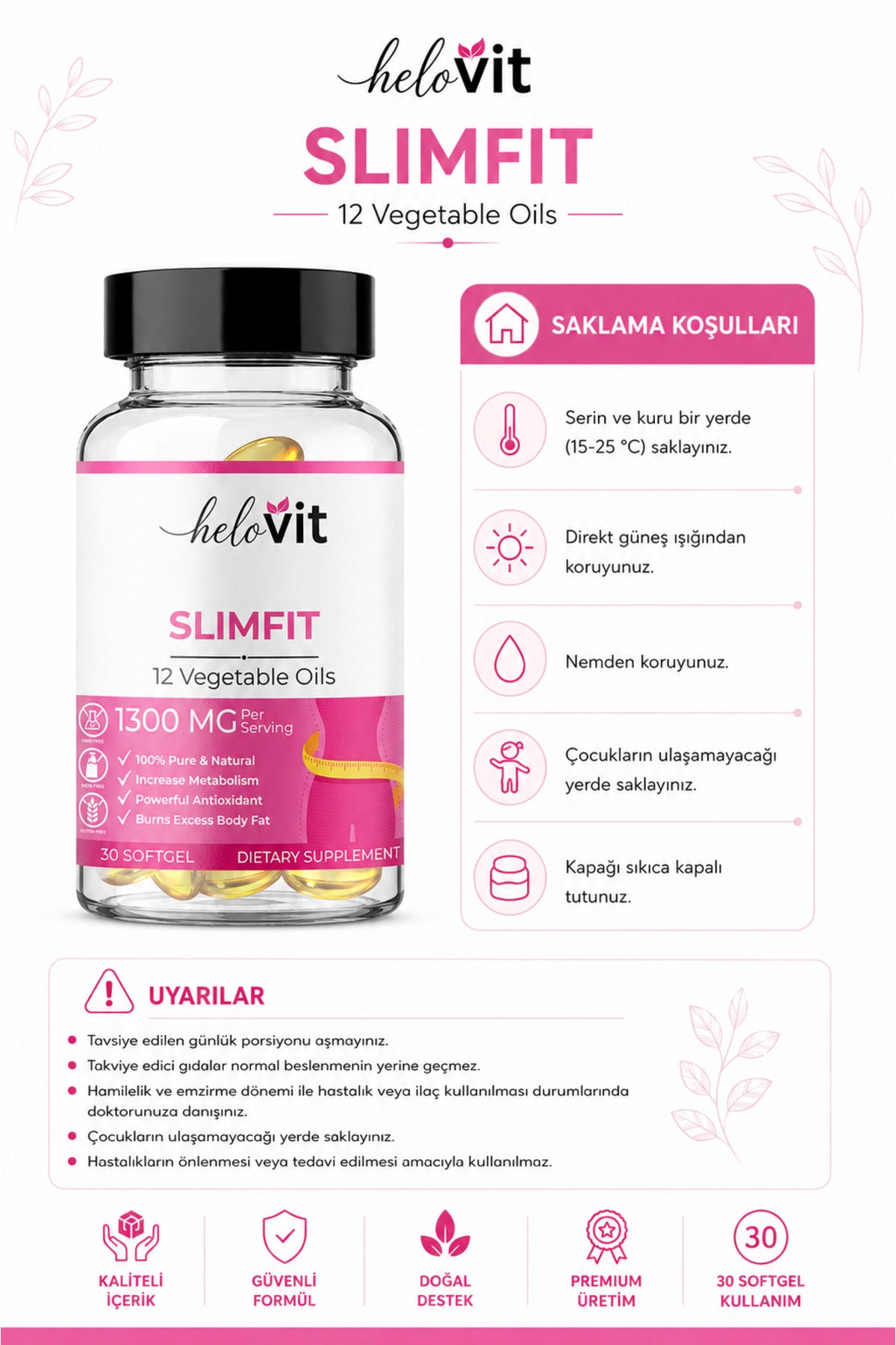 Helovit Slimfit Bitkisel Yağ Kompleksi 1300 mg, 30 Softgel – ürün detayı 4